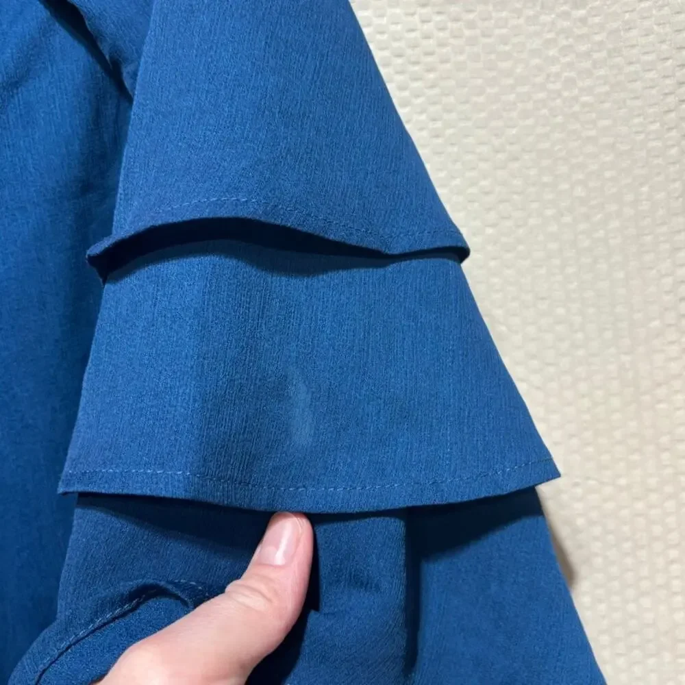 Miami Blue Lined Shift Dress Tiered Ruffle Sleeves Size M